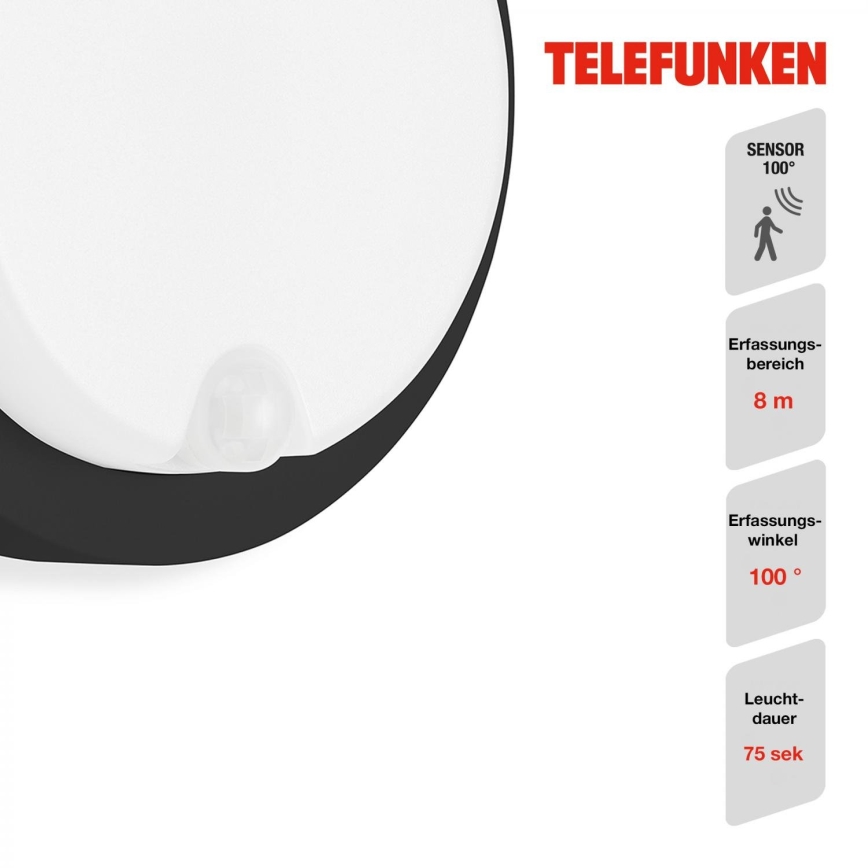 Telefunken 315305TF - LED Vanjska zidna svjetiljka sa senzorom LED/12W/230V IP44 crna