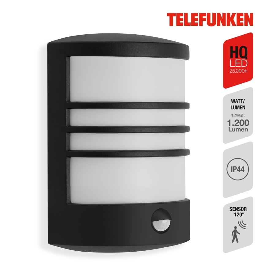 Telefunken 315505TF - LED Vanjska zidna svjetiljka sa senzorom LED/12W/230V IP44 crna