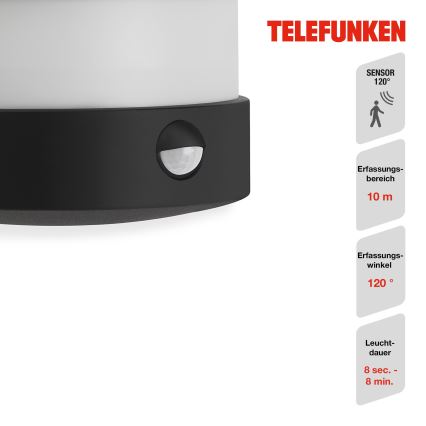 Telefunken 315505TF - LED Vanjska zidna svjetiljka sa senzorom LED/12W/230V IP44 crna