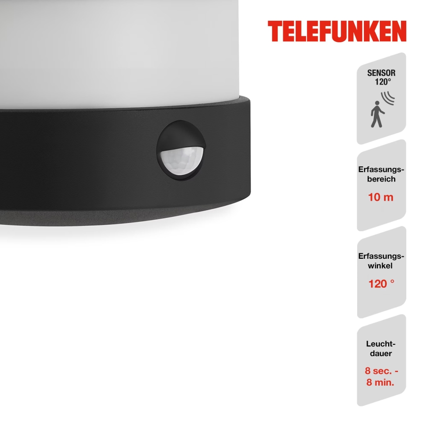 Telefunken 315505TF - LED Vanjska zidna svjetiljka sa senzorom LED/12W/230V IP44 crna