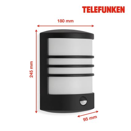 Telefunken 315505TF - LED vanjsko zidno svjetlo sa senzorom LED/12W/230V IP44 crna