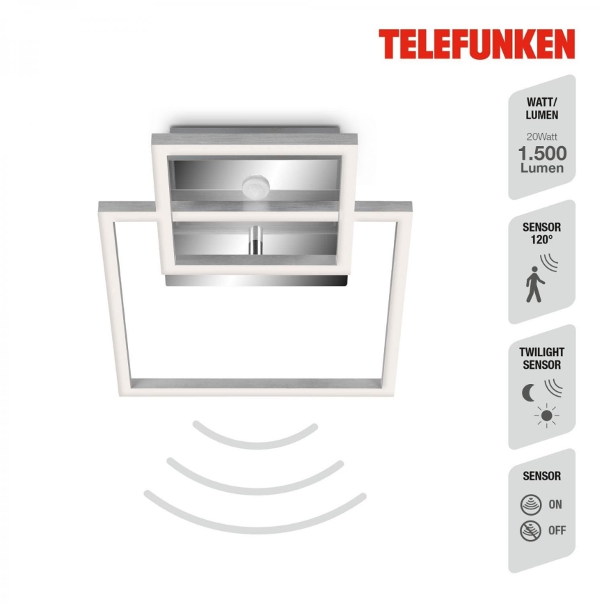 Telefunken 318608TF - LED Stropna svjetiljka sa senzorom FRAME LED/17W/230V 3000K mat krom