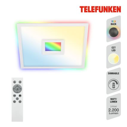 Telefunken 319406TF - LED RGBW Prigušiva stropna svjetiljka LED/24W/230V 2700-6500K bijela + daljinski upravljač