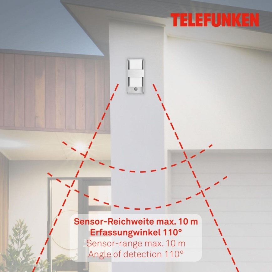 Telefunken 321104TF - Vanjska zidna svjetiljka sa senzorom 1xE27/12W/230V IP44 bijela