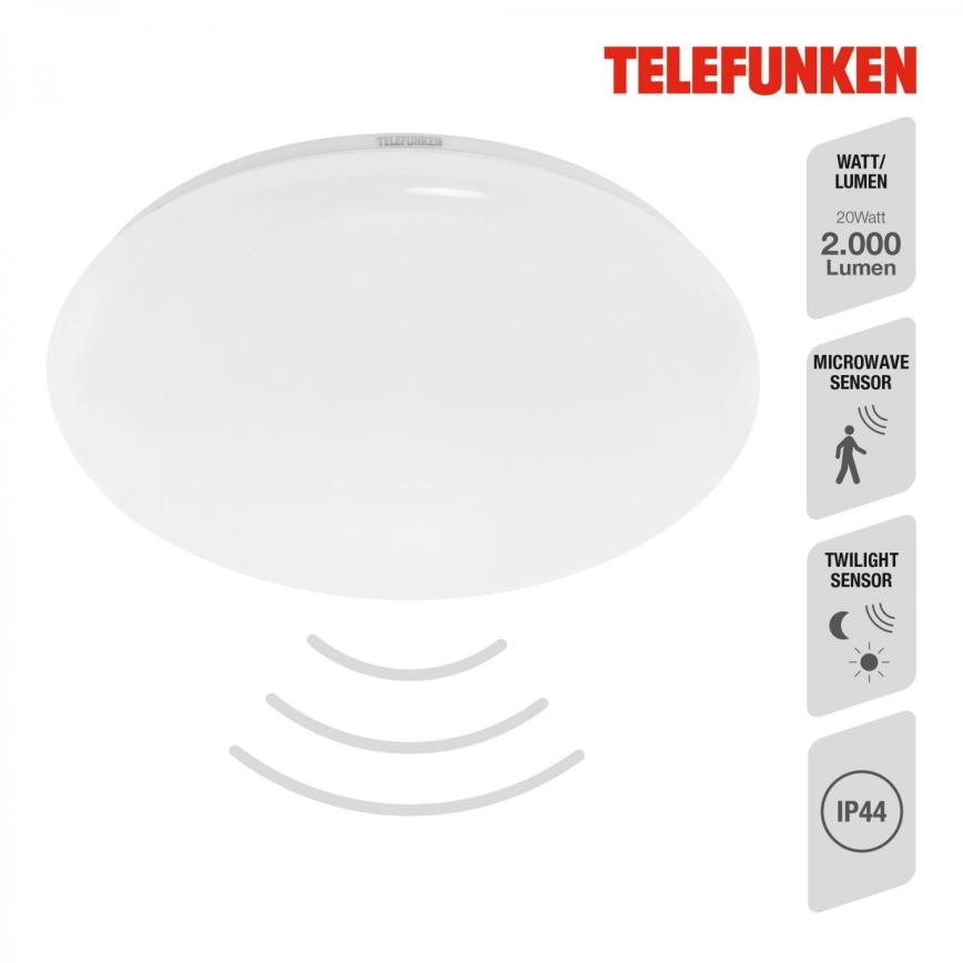 Telefunken 601306TF - LED stropna svjetiljka za kupaonicu s senzorom LED/20W/230V IP44 promjer 40 cm