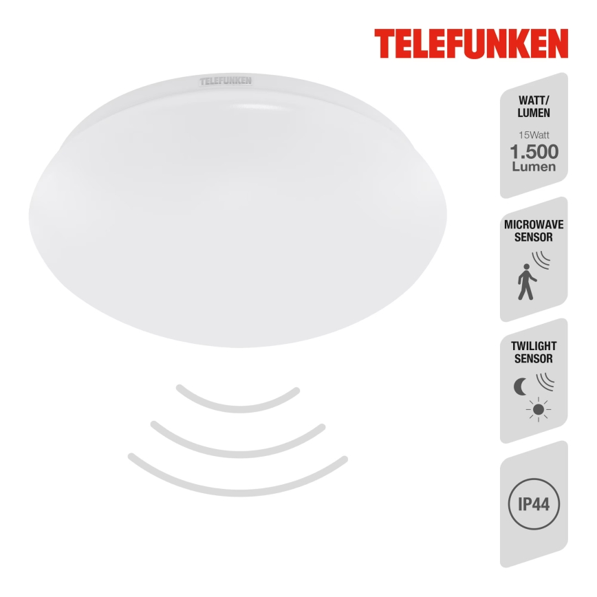 Telefunken 602006TF - LED Stropna svjetiljka za kupaonicu sa senzorom LED/15W/230V IP44 4000K