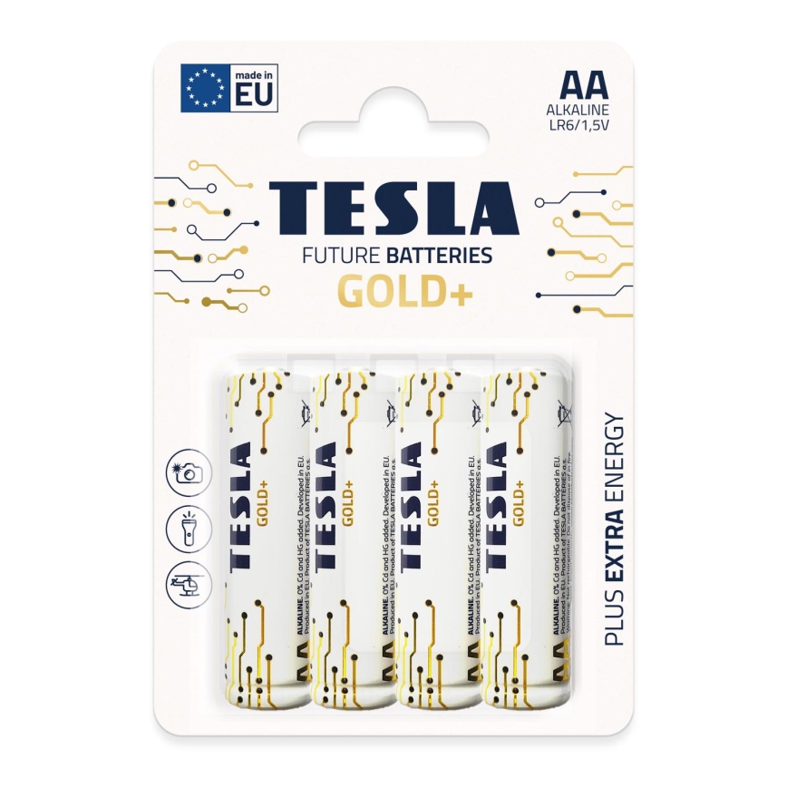 Tesla Batteries - 4 kom Alkalna baterija AA GOLD+ 1,5V 3200 mAh