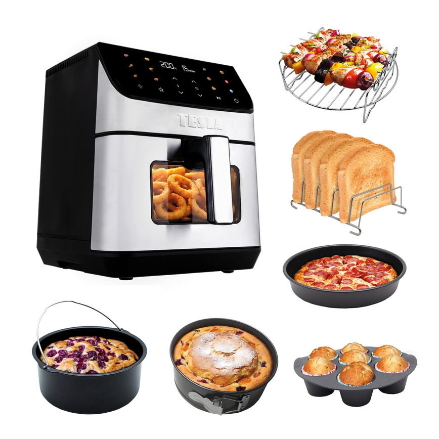 TESLA Electronics AirCook - Friteza na vrući zrak 6,5 l 2100W/230V matirani krom/crna