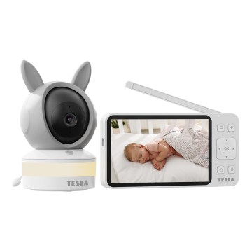 TESLA Electronics Bambino - Pametni video bebi monitor s ekranom 4 MP 2560p 5V 5000 mAh Wi-Fi Tuya siva/bijela