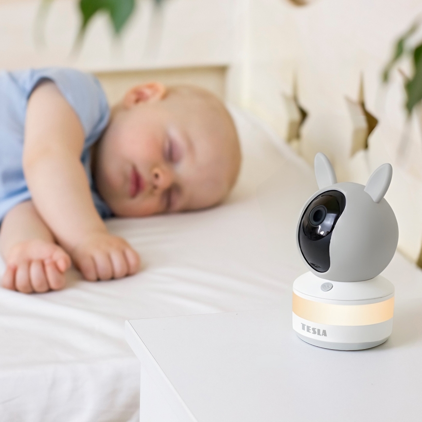 TESLA Electronics Bambino - Pametni video bebi monitor s ekranom 4 MP 2560p 5V 5000 mAh Wi-Fi Tuya siva/bijela