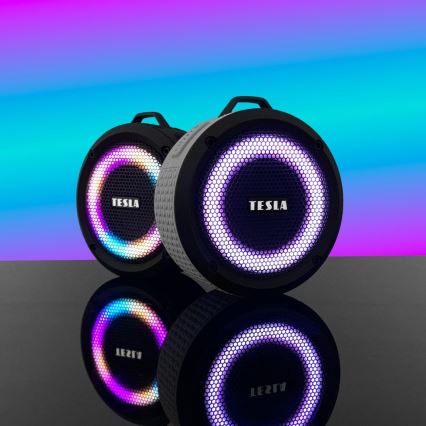 TESLA Electronics - LED RGB Bežični zvučnik 5W/1200 mAh/3,7V IPX7 siva