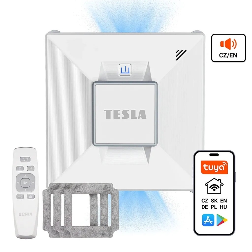 TESLA Electronics RoboStar - Pametni čistač prozora s raspršivanjem vode 72W/230V/650 mAh Wi-Fi + daljinski upravljač