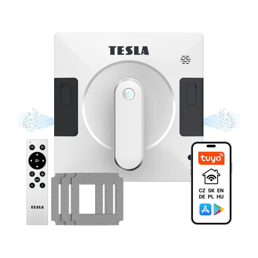 TESLA Electronics RoboStar - Pametni čistač prozora s dvostrukim raspršivanjem vode 72W/230V/500 mAh Wi-Fi + daljinski upravljač