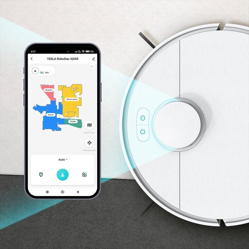 TESLA Electronics RoboStar - Pametni robotski usisivač 2u1 2550 mAh Wi-Fi bijela