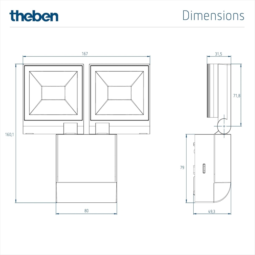 theben - LED zidni reflektor 2xLED/10W/230V bijeli IP55