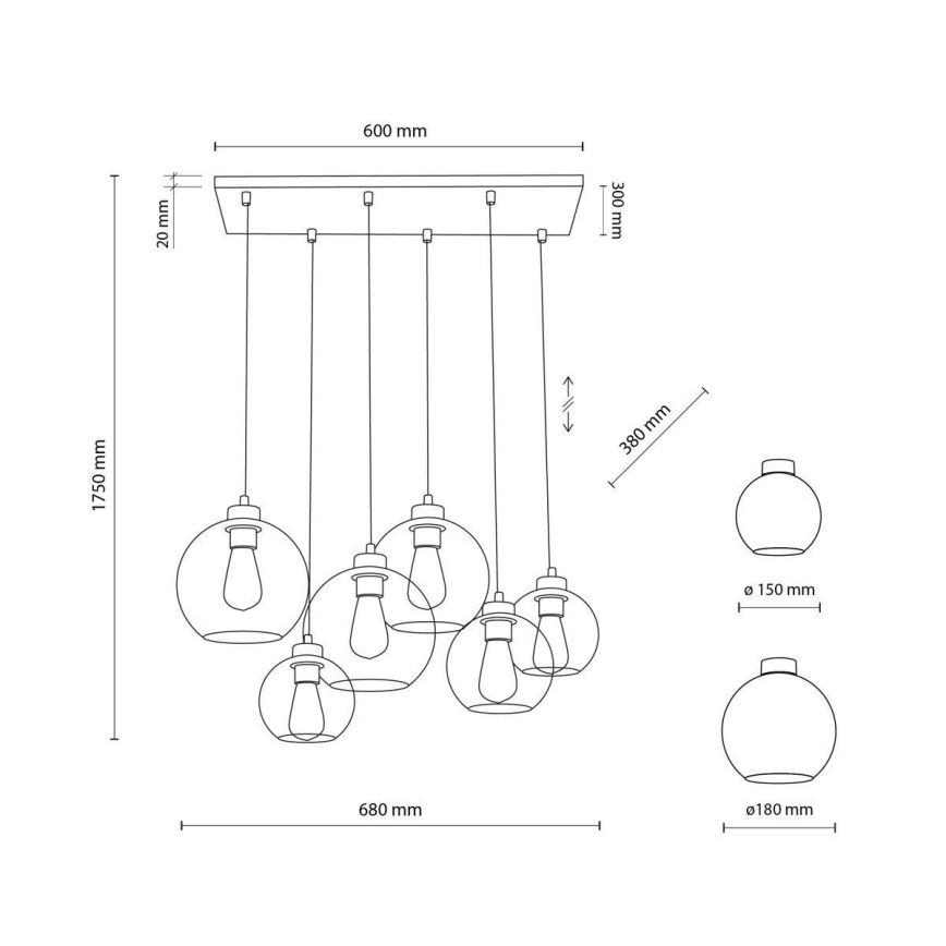 TK Lighting 2164 - Luster na sajli CUBUS 6xE27/60W/230V