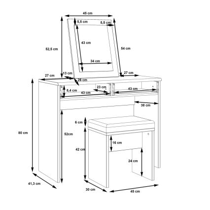 Toaletni stolić ERO + tabure, smeđa/crna