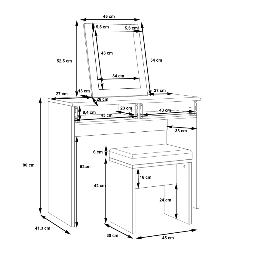Toaletni stolić ERO + tabure, smeđa/crna