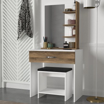Toaletni stolić OLIVIA 143x72 cm + tabure 40x40 cm smeđa/bijela