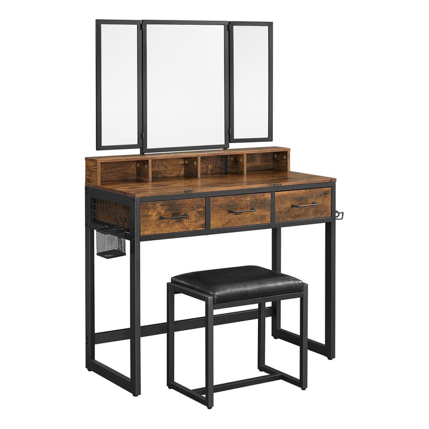 Toaletni stolić s tabureom 28,6x42 cm FLORA smeđa/crna