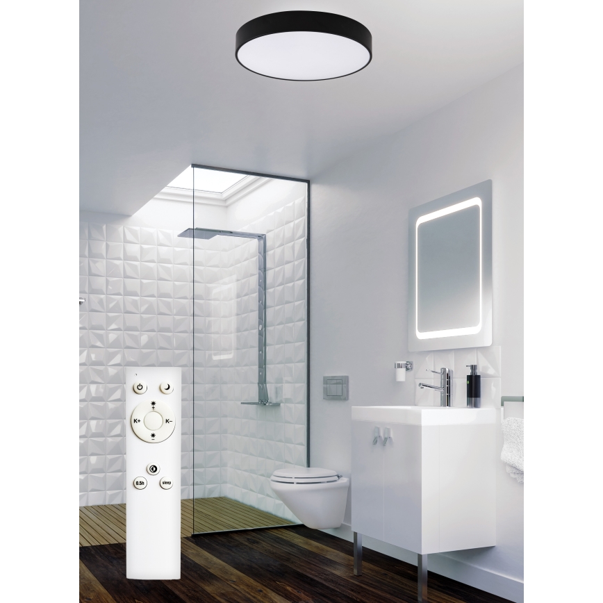 Top Light - LED Prigušiva stropna svjetiljka za kupaonicu PETAL LED/48W/230V IP44 3000-6500K pr. 48 cm crna + daljinski upravljač
