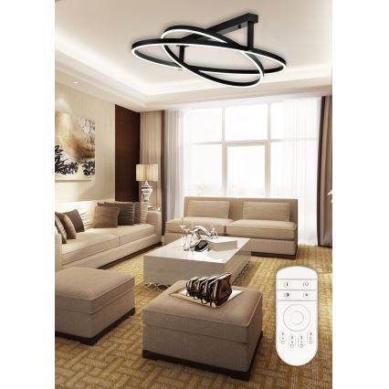 Top Light - LED Prigušivi nadgradni luster SATURN 2xLED/25W/230V crna + daljinski upravljač