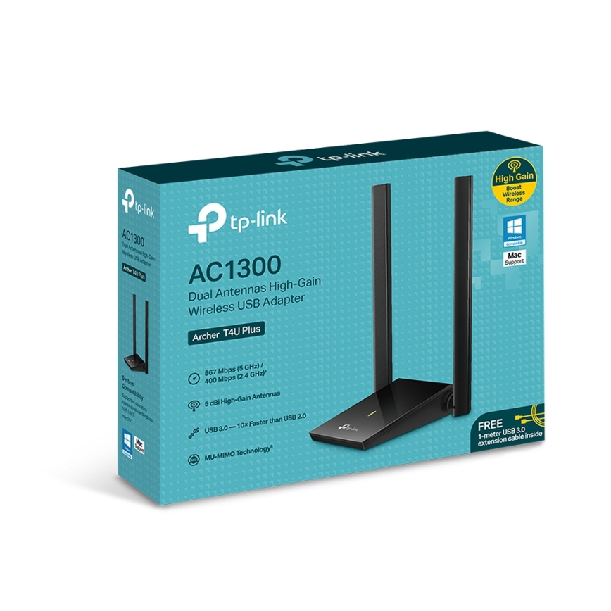 TP-Link - Bežični USB mrežni adapter s antenama visokog dobitka Archer T4U Plus Wi-Fi