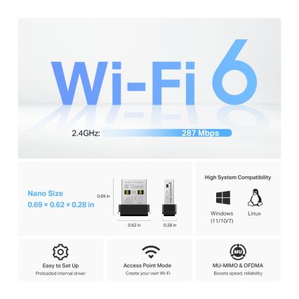 TP-Link - Bežični Wi-Fi 6 USB nano adapter Archer TX1U Nano