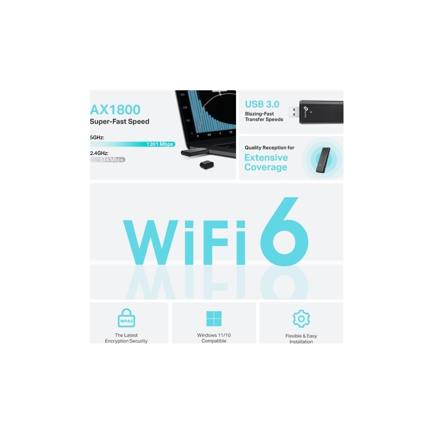 TP-Link - Dvopojasni bežični USB adapter s Wi-Fi 6 Archer TX20U