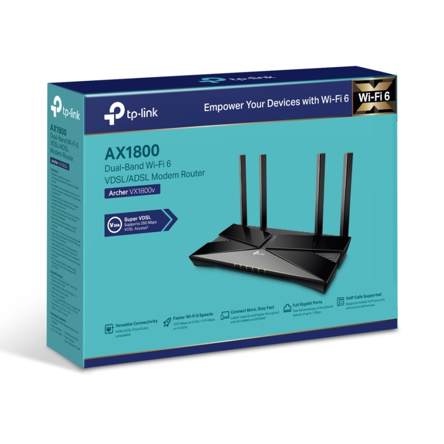TP-Link - Dvopojasni VDSL/ADSL modemski usmjerivač s Wi-Fi 6 Archer VX1800V