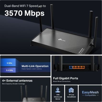 TP-Link - Dvopojasni Wi-Fi 7 usmjerivač Archer BE220