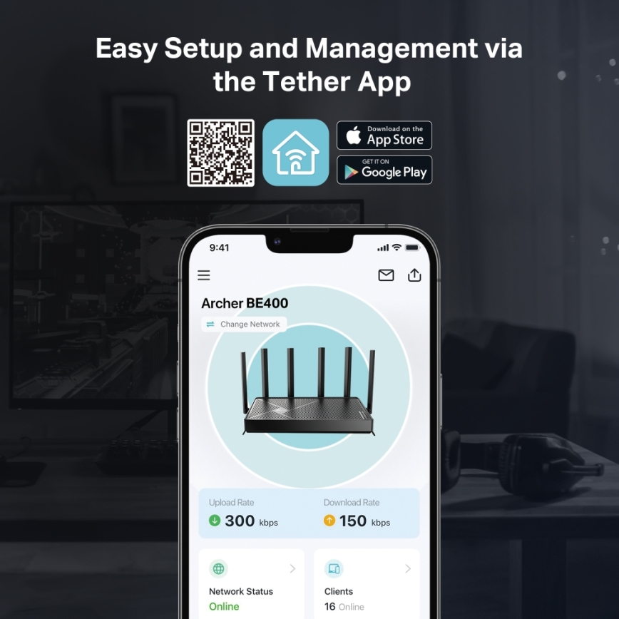 TP-Link - Dvopojasni Wi-Fi 7 usmjerivač Archer BE400
