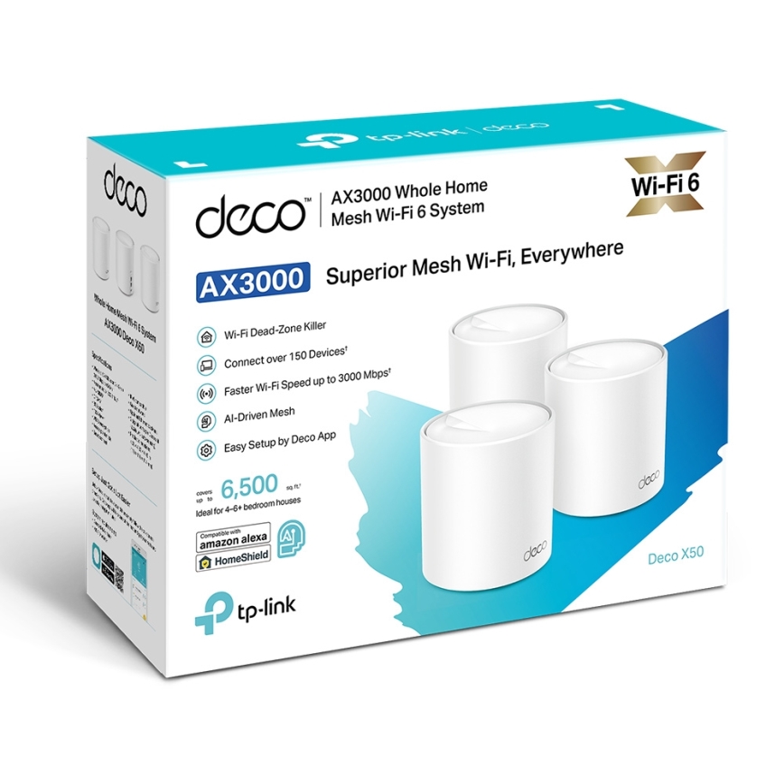TP-Link - Komplet od 3 Wi‑Fi 6 mesh sustava za cijeli dom Deco X50