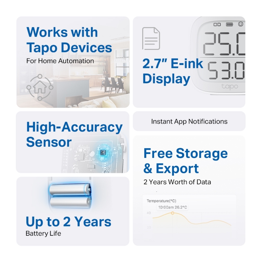 TP-Link - Pametni monitor za mjerenje temperature i vlažnosti 2xAAA Wi-Fi