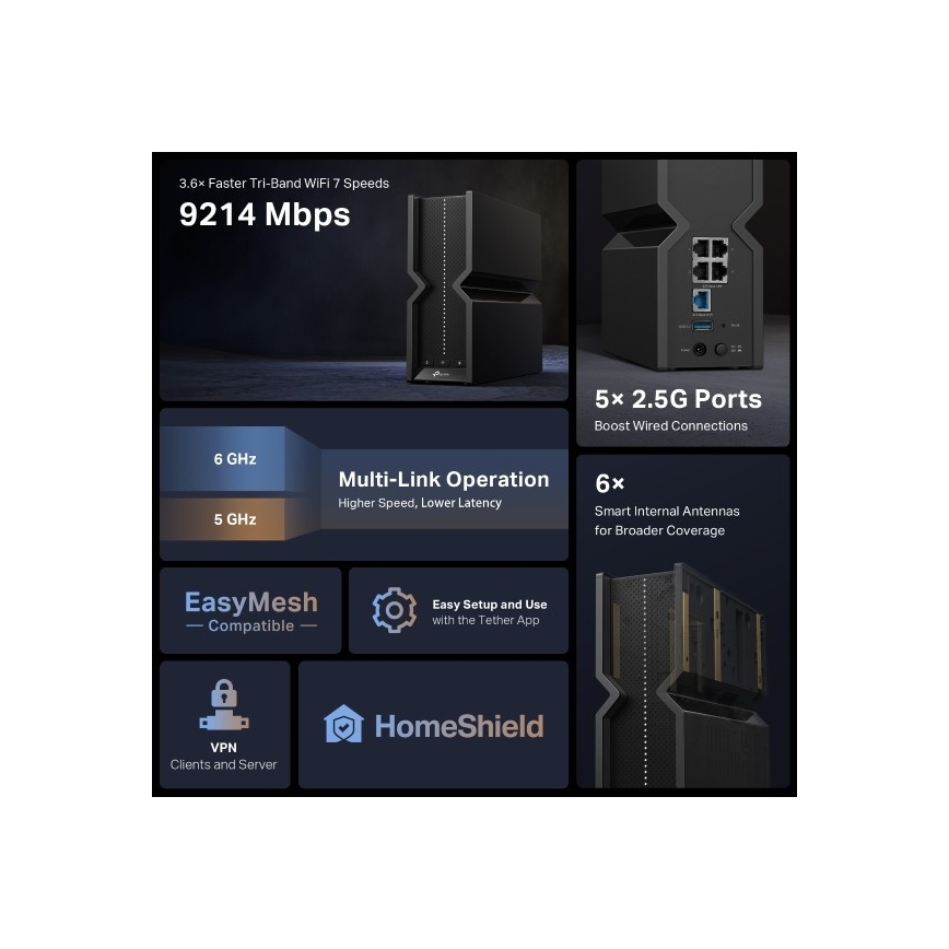 TP-Link - Tropojasni Wi‑Fi 7 usmjerivač Archer BE550
