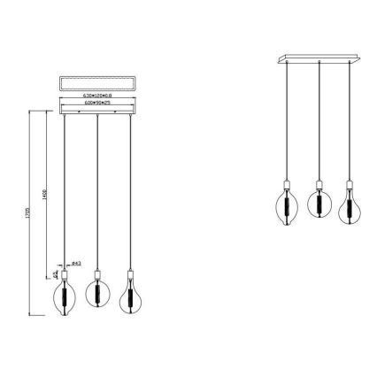 Trio - LED Prigušivi luster na sajli GINSTER 3xE27/8W/230V