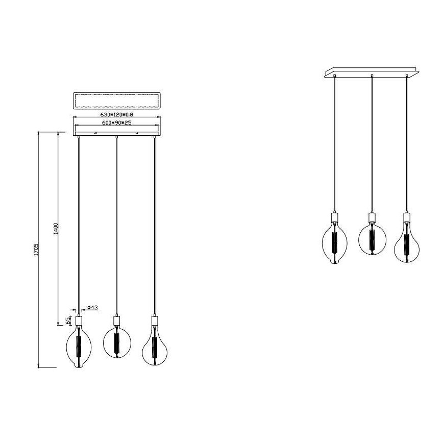 Trio - LED Prigušivi luster na sajli GINSTER 3xE27/8W/230V
