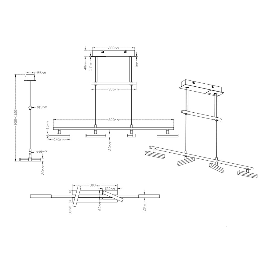 Trio - LED Prigušivi luster na sajli OPIUM 4xLED/4,5W/230V