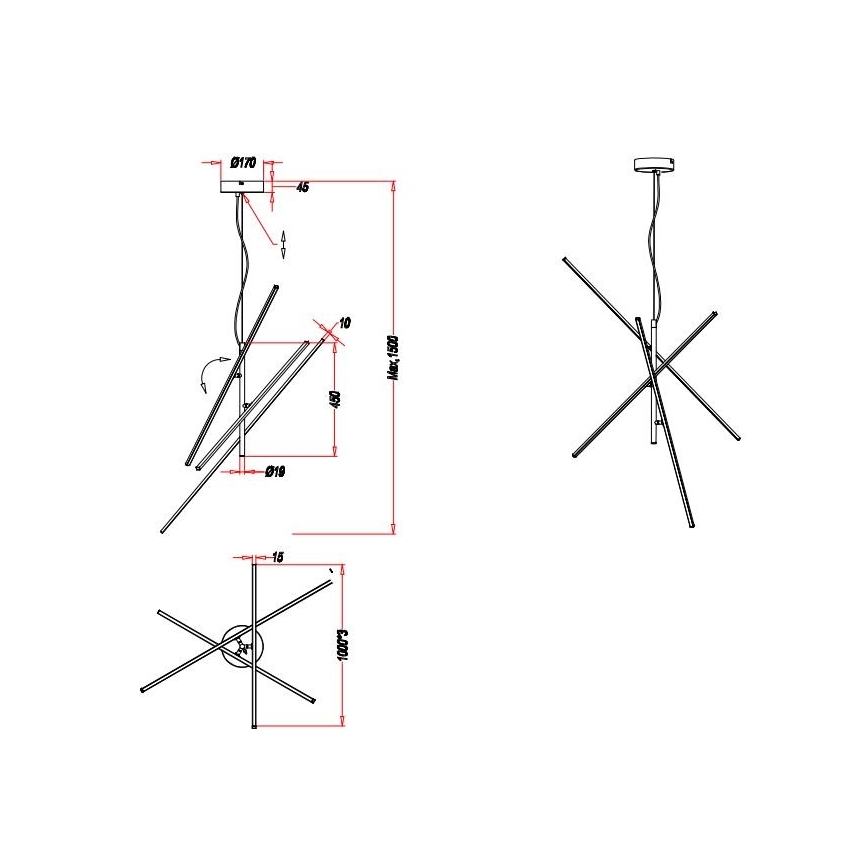 Trio - LED Prigušivi luster na sajli TIRIAC 3xLED/8,5W/230V