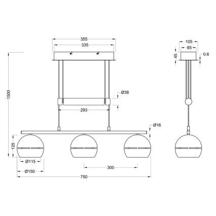 Trio - Luster na sajli FLETCHER 3xE14/40W/230V mesing