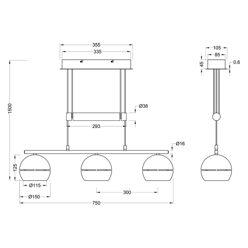 Trio - Luster na sajli FLETCHER 3xE14/40W/230V mesing