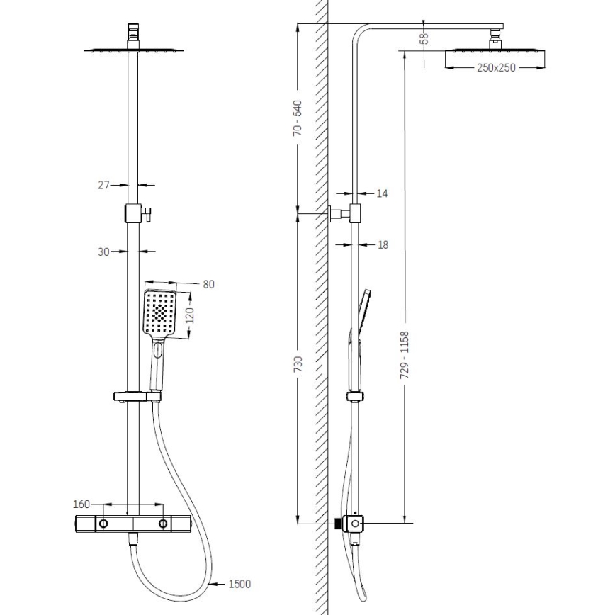 Tuš set s termostatskom baterijom NAESBY u sjajnom mesingu