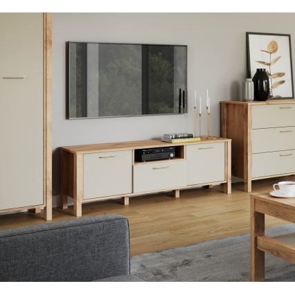 TV komoda MENTA 138x49 cm hrast wotan/siva
