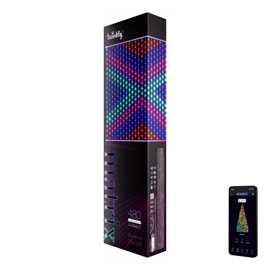 Twinkly - LED RGB Prigušiva božićna zavjesa MATRIX 480xLED 1x1 m Wi-Fi
