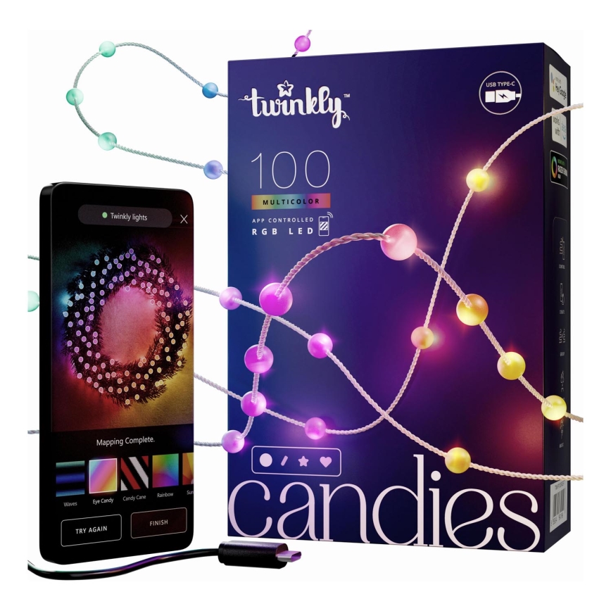 Twinkly - LED RGB Prigušive božićne lampice CANDIES 100xLED 8 m USB Wi-Fi