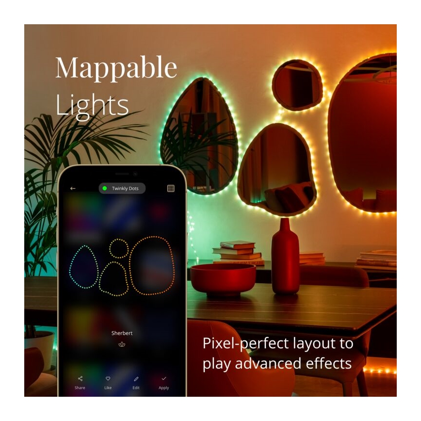 Twinkly - LED RGB Vanjska prigušiva traka DOTS 200xLED 10 m IP44 Wi-Fi