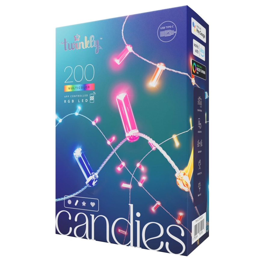 Twinkly - LED RGB Prigušive božićne lampice CANDIES 200xLED 14 m USB Wi-Fi