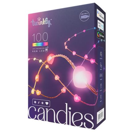 Twinkly - LED RGB niz CANDIES 100xLED 8 m USB Wi-Fi s mogućnošću prigušivanja
