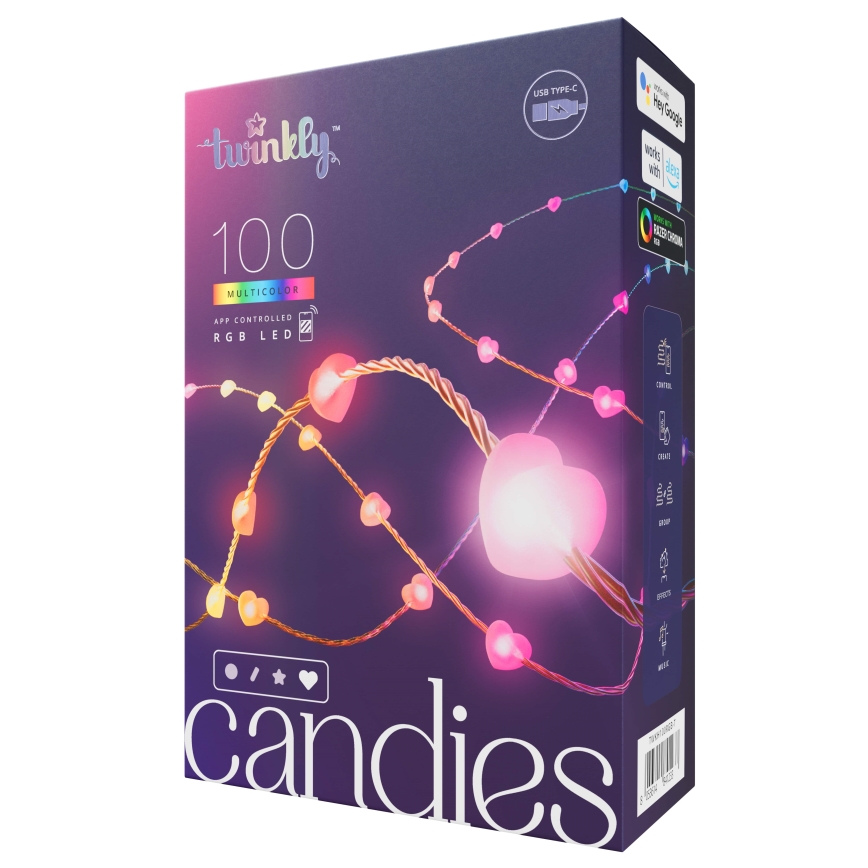 Twinkly - LED RGB niz CANDIES 100xLED 8 m USB Wi-Fi s mogućnošću prigušivanja