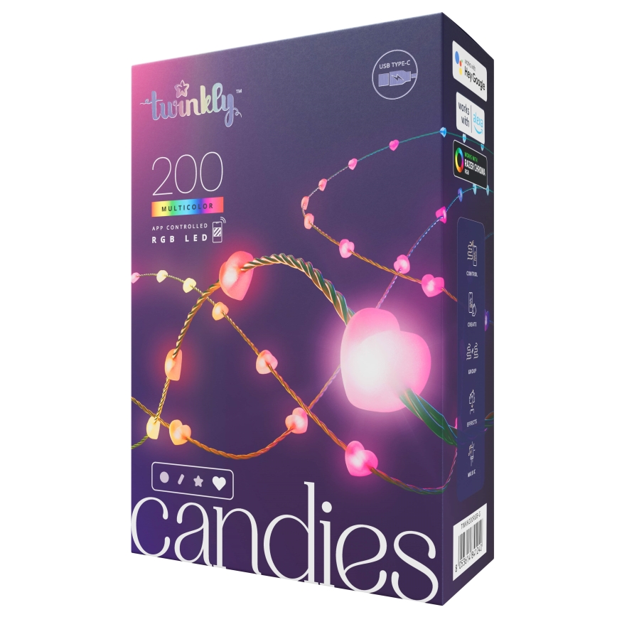 Twinkly - LED RGB prigušivi niz CANDIES 200xLED 14 m USB Wi-Fi